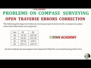 Compass Surveying - Problem No 1 ( Open Traverse Error Correction )