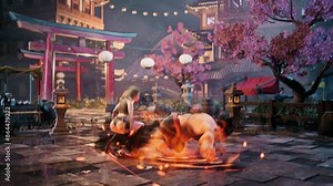 Animation of the modern gaming karate simulation. Animation of the heroes fighting in a karate gaming challenge. Animation of the powerful enemy killing the player in a karate gaming level.