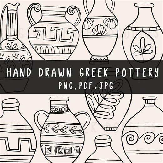 Greek Clipart, Pottery Art, Vase Drawing, Line Art Png, Ancient Greece, Greek Vases, Outline Art, Black Line Art, Classical Art - Etsy UK