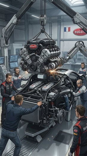 Star AI | Navigate the Stars of AI on Instagram: "The Most Expensive "Wedding" in the World In car manufacturing, the "wedding" is when the engine meets the body. For Bugatti, this is the most critical stage of the build. What happens: Hand-Joined: Mechanics manually bolt the 16-cylinder engine to the carbon fiber frame. Custom Hardware: They use specialized titanium bolts that exist nowhere else in the industry. The Stakes: Because the engine is so heavy and powerful, it essentially becomes the