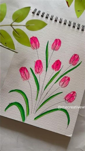 🌷Tulip Painting | Thumb Printing Tulips | Easy Tulip Painting #thecreativeworks #shorts #tulips