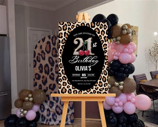 21st Birthday Cheetah Print Welcome Sign | Wild Animal Print Birthday Decor | Printable Party Sign Template - Etsy