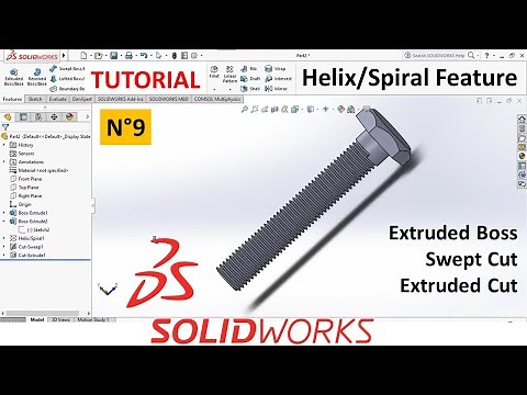 SolidWorks Tutorial N°9 - M10 Bolt Using Helix/Spiral and Swept Cut Features