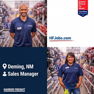 Harbor Freight is now hiring a Sales Manager to join our Deming, NM store. Earn great perks such as health benefits, exclusive discounts, and company-matched 401(k) plans. Lead your team to success and become part of an organization that’s committed to your growth! Apply today at https://bit.ly/3Bfhhkm. | Careers at Harbor Freight Tools | Facebook