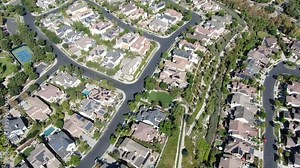Aerial view of master-planned community and census-designated Ladera Ranch, South Orange County, California. Large-scale residential neighborhood