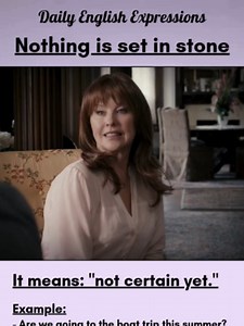 Nothing is Set in Stone 🌐 Multilingual Daily Expressions Want to sound natural in English? Here’s how to use ‘Nothing is set in stone’ daily equivalents in 8 languages 🌐 👉 “Nothing is set in stone” means nothing is final or unchangeable — plans can still change. Translations (natural daily equivalents): 🇫🇷 French: “Rien n’est définitif.” 🇷🇺 Russian: “Ещё ничего не решено.” 🇸🇦 Arabic: “لا شيء مؤكد بعد.” 🇪🇸 Spanish: “Nada está decidido todavía.” 🇵🇹 Portuguese: “Nada está confirmado.”