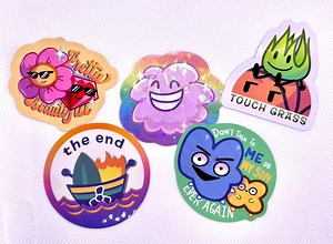 BFDI 2.5" Vinyl Sticker Pack 1 (grassy, Ruby, Flower, Four, X, Firey, Leafy, Puffball) - Etsy