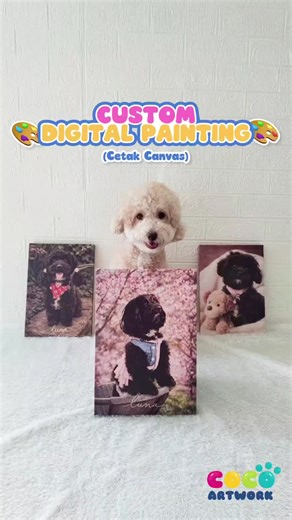 Hallo onty & uncle 👨👩 Coco lagi open order - digital painting cetak canvas 🖼️ Onty & uncle bisa request : ✨ tema 👗 kostum 🖼️ frame / spanram 📏 ukuran, dari kecil sampai besar Ini salah satu produk favorit dari Coco Artwork....Cocok buat pajangan atau hadiah spesial 🎁 Coco tunggu pesanannya ya onty Uncle....Jangan lupa DM Coco untuk order 📩 With love, Coco 🐾 #cococutepoodle #cocothepoodle #petpainting #jasalukisanabul #anabul