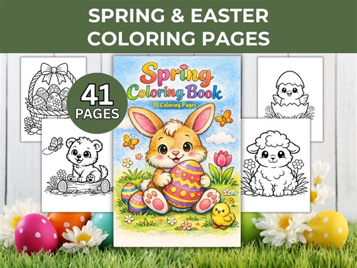 Spring & Easter Coloring Book for Kids | 41 Printable Coloring Pages | Easter Bunny Coloring Pages | Spring Activity | Kids Coloring Sheets - Etsy