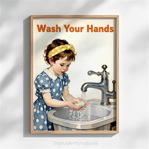 Vintage Hand-washing Printable - Retro Children Hygiene Poster, Nostalgic Mid-century Decor, Cute Wholesome Digital Art Download 1511 - Etsy