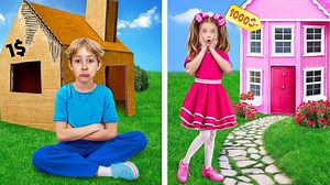 Giant cardboard house challenge with rich vs poor princess | Toys Review