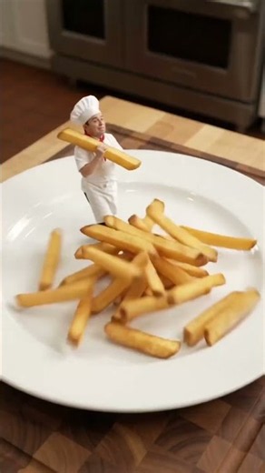 Tiny Chef Makes Canadian Poutine in a GIANT Kitchen! Full receipe in the description!