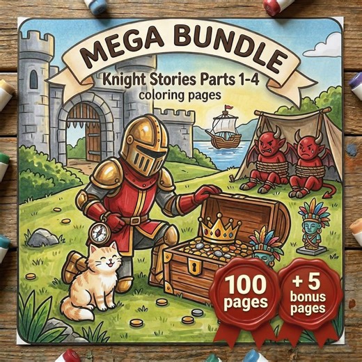 Bold and Easy Coloring Pages Mega Bundle: Knight Stories 1-4 • 120 Simple Fantasy Pages for Adults & Kids • Printable PDF JPG Digital Set - Etsy