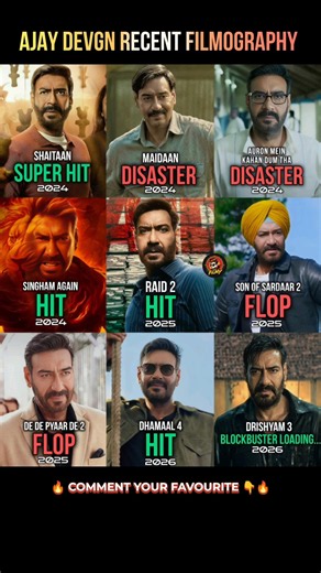 Ajay Devgn Recent Filmography 🤩 #movie #actor #ajaydevgn #drishyam3 #golmaal #singham #dhamaal #aj