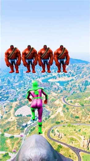 GTA 5 Epic Ragdolls | Green Spider Man vs King Kong & RED Hulk Jump Fails EP #shorts #gta #spiderman
