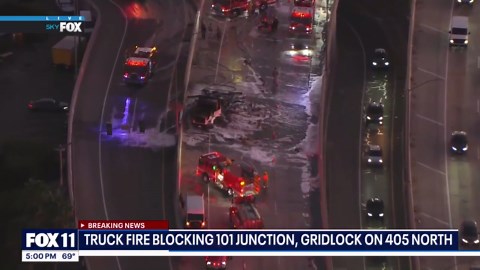 Truck fire shuts down parts of 101, 405 freeways