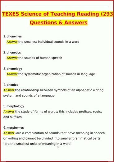 Texes Science Of Teaching Reading Str 293 Exam Latest Actual video