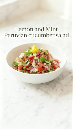 This Peruvian cucumber salad is a banger! Ready in 10. Dice cucumbers, tomatoes, red onion, lemon juice, olive oil, mint. Enjoy! #CucumberSalad #PeruvianFood #fyp #HealthyEating