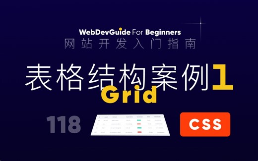 [网站开发入门指南118] 用Grid布局实现表格案例 第1部分 grid布局｜ html css 零基础入门教程