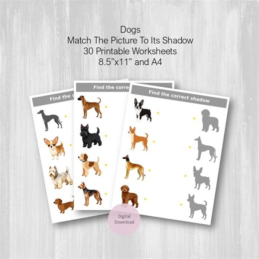 Printable Dog Shadow Matching Game, Visual Perception Activity for Kids & Adults, Instant Download - Etsy