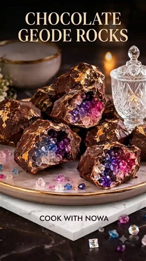 🍫✨ Chocolate Geode Rocks | Sparkling Crystal-Filled Chocolates 💎 #recipe #chocolate #candy #shorts