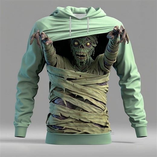 Halloween Men's Optical Illusion Zombies 3D Hoodie Sweatshirt Punk Exaggerated Crew Neck Club Streetwear Pink Blue Drawstring Fall Winter Designer 2025