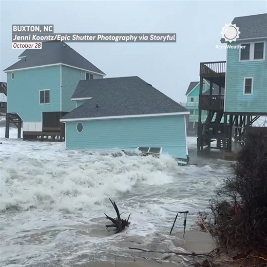 Four more homes collapsed along North Carolina's Outer Banks on Tuesday, according to the National Park Service. Eight homes have fallen into the ocean since the beginning of October, bringing the total to 26 that have collapsed since 2020. All the houses were vacant when they collapsed into the ocean on Tuesday. | AccuWeather