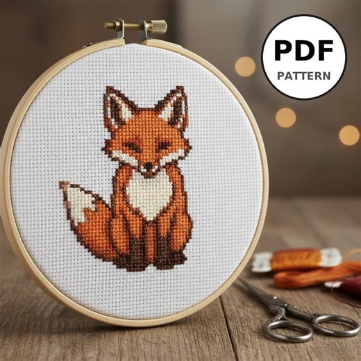 Small Fox Cross Stitch Pattern PDF, Modern Cute Animal Embroidery Design, 100x100 Stitches, 12 DMC Colors, Instant Download - Etsy