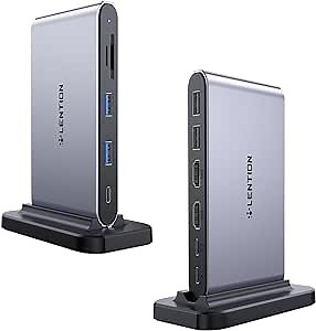 LENTION 10-in-1 USB-C Docking Station with Dual 4K@60hz HDMI, PD 100W, USB C Data Port, USB 3.0/2.0, SD/TF Card Reader,3.3FT Long Cable for MAC and Windows Laptops/Dell/HP, More(D62, Space Gray)