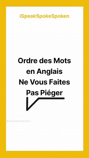 🔗 Aujourd’hui, une petite subtilité à connaître en matière de syntaxe, c’est-à-dire l’ordre des mots dans une phrase anglaise ! 💫 Pour enfin parler anglais avec pédagogie, accompagnement et plaisir, suivez-nous sur : 🌐 Ispeakspokespoken.com ▶️ YouTube #ispeakspokespoken #anglais #parleranglais #speakenglish #anglaisfrance #anglaisfacile #shorts #syntaxe #grammaire | Ispeakspokespoken