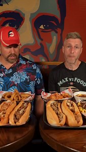 How many rounds are @randysantel and I going with the ROCKY GUTBUSTER Challenge!? Full video out Now! At @passyunkavenue the best place for Philly food taking on this epic 8lb challenge... FOUR stuffed - Classic Cheesesteak - Meatball Sub - Chicken Parm - Pizza Cheesesteak (yes pizza 🍕!) And... Ultimate Mac & Cheese with pastrami and parmesan Loaded Pizza Tater Tots Classic Onion rings Huge pot of cheese with cured bacon (optional!) All to do in 60 minutes to get it free, a sweet t-shirt and yo