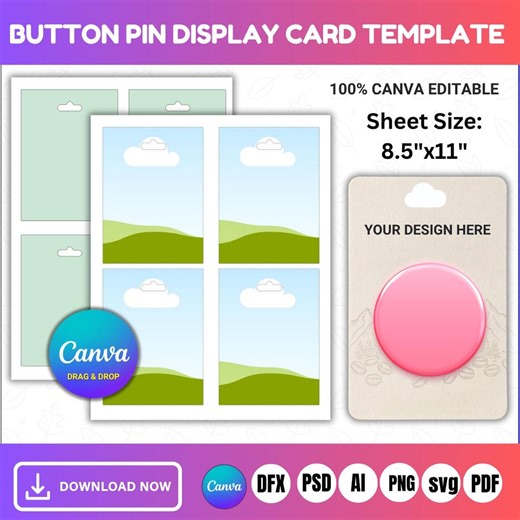 Button Pin Display Card Template, Button Pin Card Holder, Pin Holder Template, Pin Card Holder, Button Pin Card, Button Pin Display Mockup - Etsy