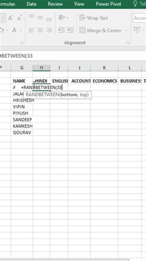 randbetween formula excel #excel #spreadsheetmagic #exceltips