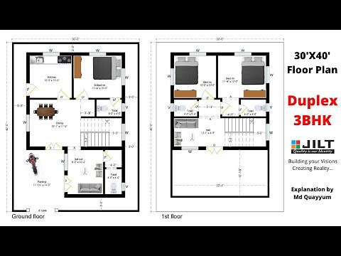 HOUSE PLAN - 30'X40' -1200sq.ft -Duplex | Floor Plans - 3BHK| JILT Constructions