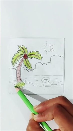 Easy Beach Drawing #shorts #art