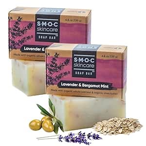 Certified Organic Lavender Soap Bars with Oatmeal & Bergamot Mint — 2 Pack Gift Set — for Men & Women — Luxurious, Handmade, All Natural — for Face & Body — Extra Virgin Olive Oil Soaps (2)
