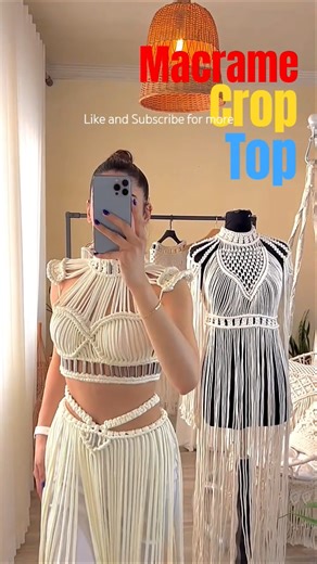White Macramé Crop Top & Fringe Skirt | Handmade Rope Outfit