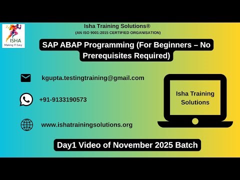 SAP ABAP Programming Day1 Video on 12th November 2025. call or WhatsApp @ +91- 9133190573 to enroll