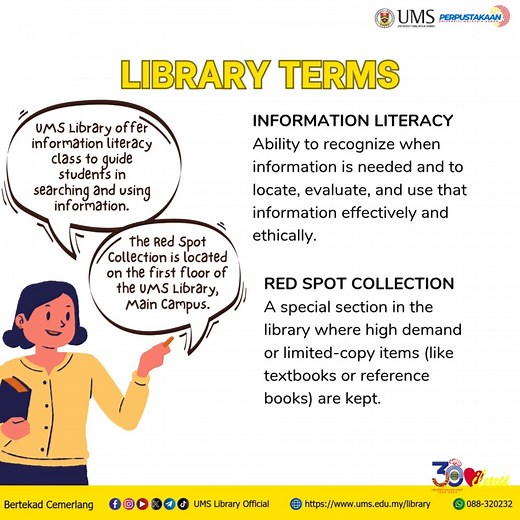 LIBRARY TERMS Let's learn some common library terms together. Expand your library vocabulary to helps you find resources faster and enhances your overall experience. Now you get it, right? 😉 #LibraryTerms #LibraryBasics #KnowYourLibrary #UMSLibrary #UMStheBrainofBorneo | UMS Library