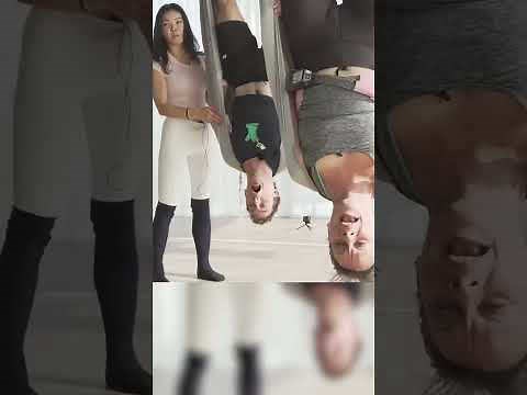 Guys do flying yoga for the first time