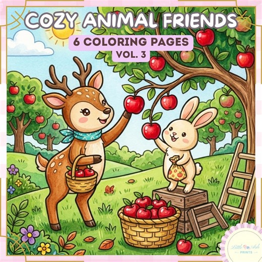 Cozy Animal Friends Coloring Pages Printable, Cute Kawaii Coloring Book, Kids & Adults Relaxing Art, Instant Download PDF - Etsy