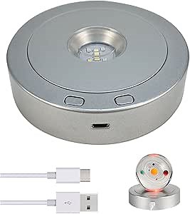 7 Led Rotating Display Stand, Round Spinning Display Stand with Colored Lights 360 Degree Rotating Display Base Stand with 4 Revolving & 8 Light Modes (Silver)