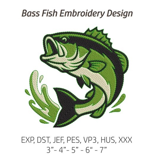 Bass Fish Embroidery Design, Bass Fish Machine Embroidery Design, Machine Embroidery for Fish - Etsy