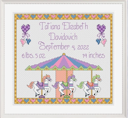 Carousel Baby Birth Sampler Cross Stitch Pattern: Customizable DIY - PDF Pattern - Etsy