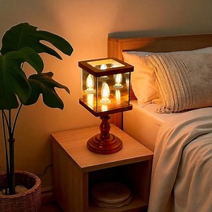 Infinity Mirror Table Lamp, Wooden Bedside Lamp, Reflective Glass Panel, Rustic Farmhouse Decorative Lantern Lamp for Bedroom - Etsy