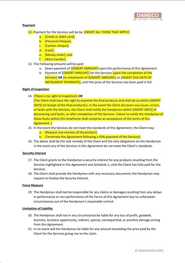 Handyman Contract Agreement Template | Home Repair Service Agreement | Digital Download
