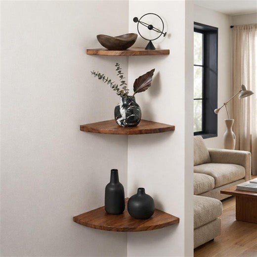 Walnut Corner Shelf Floating Shelves Handmade Half Round Wall Shelf - Etsy
