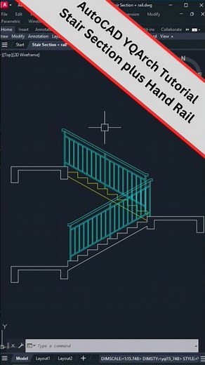 YQArch - AutoCAD Stair + Handrail Tutorial! #architecture #viral