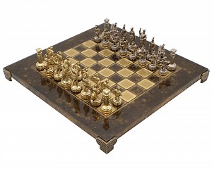Manopoulos Greek Roman Army Metal Chess Set with Wooden Case - Small