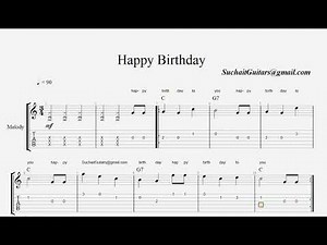 Happy Birthday - Melody (notes) and chords. beginner guitar lesson